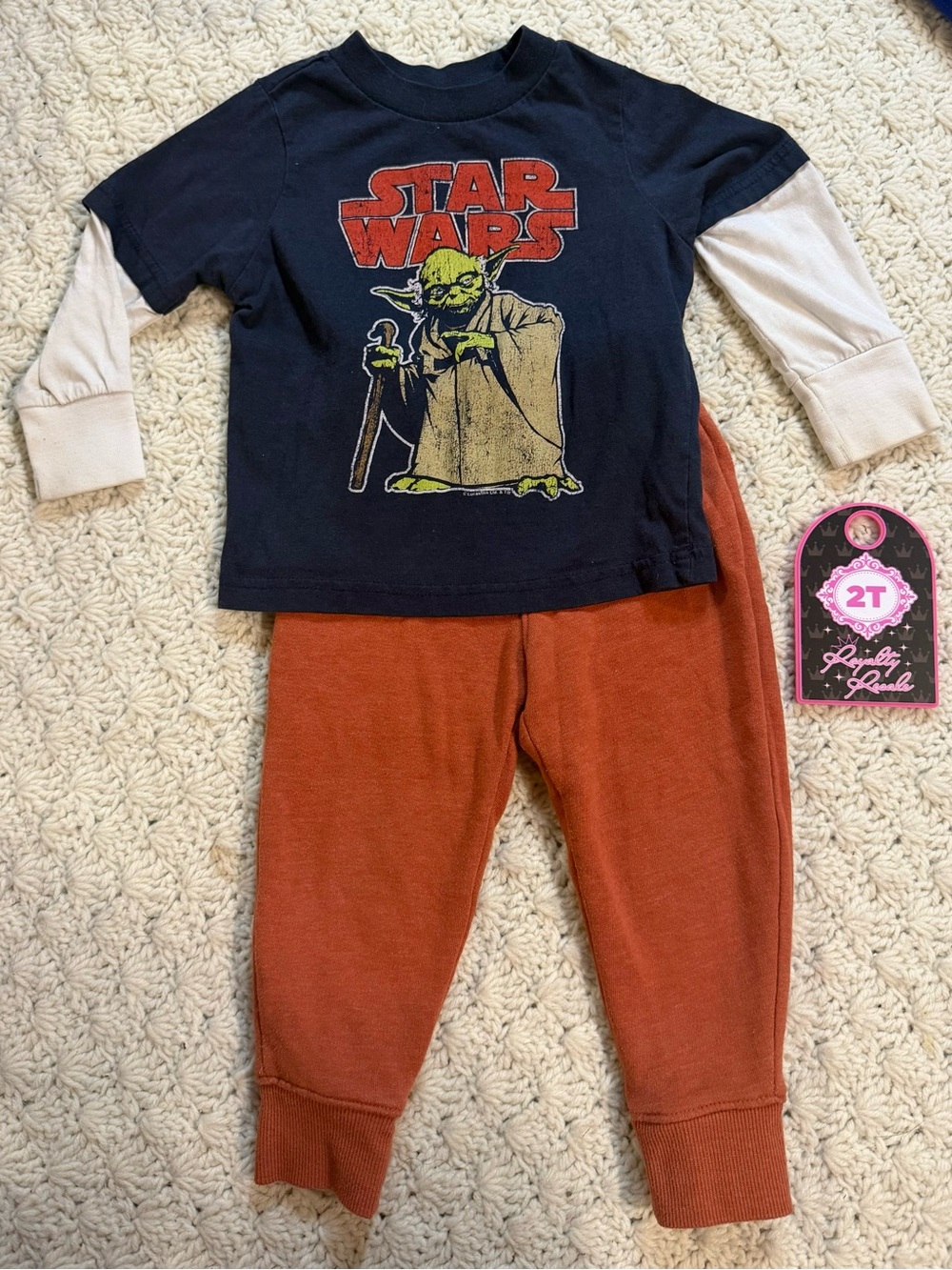 Star Wars Navy, Rust & Cream Kids Two-Piece Set with Yoda Graphic